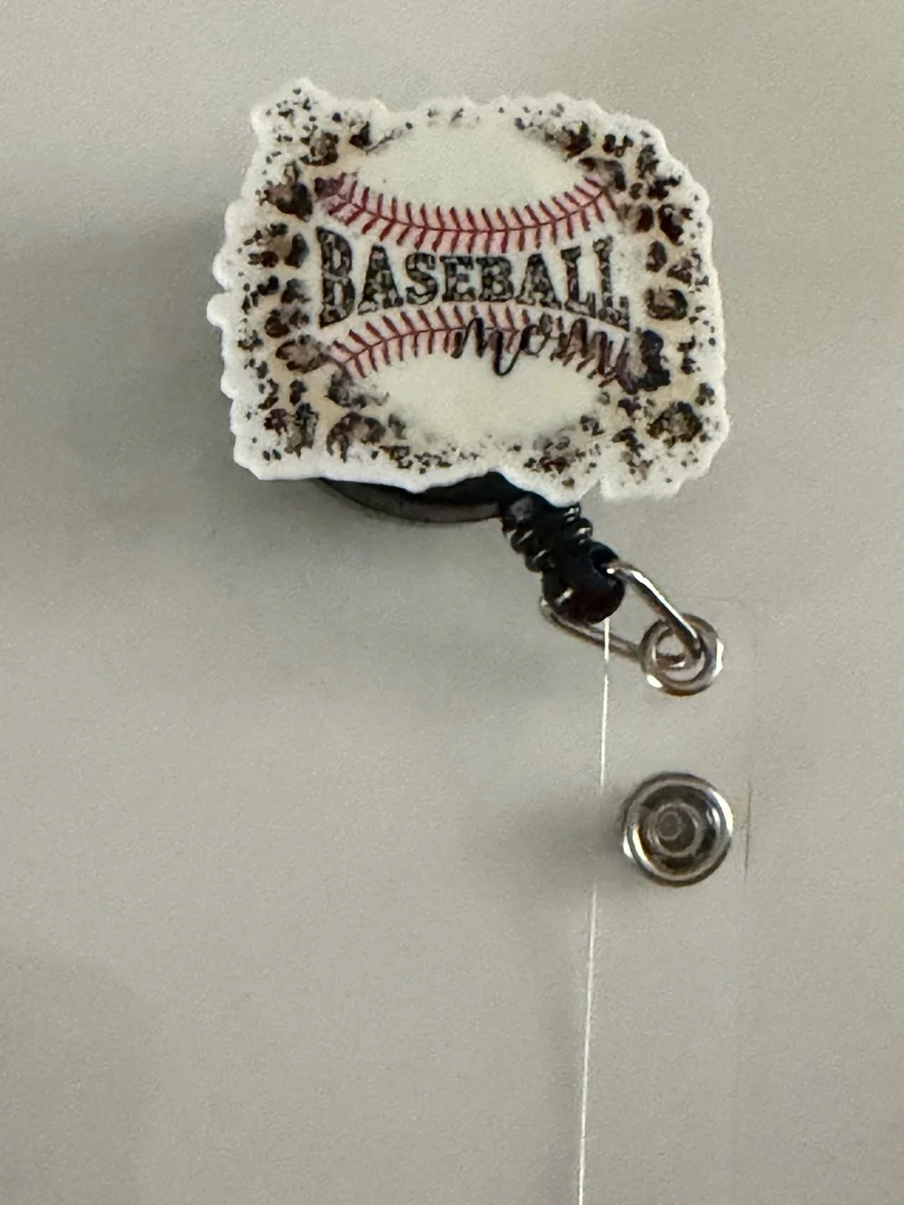 Baseball Design Badge Reel - White and Red